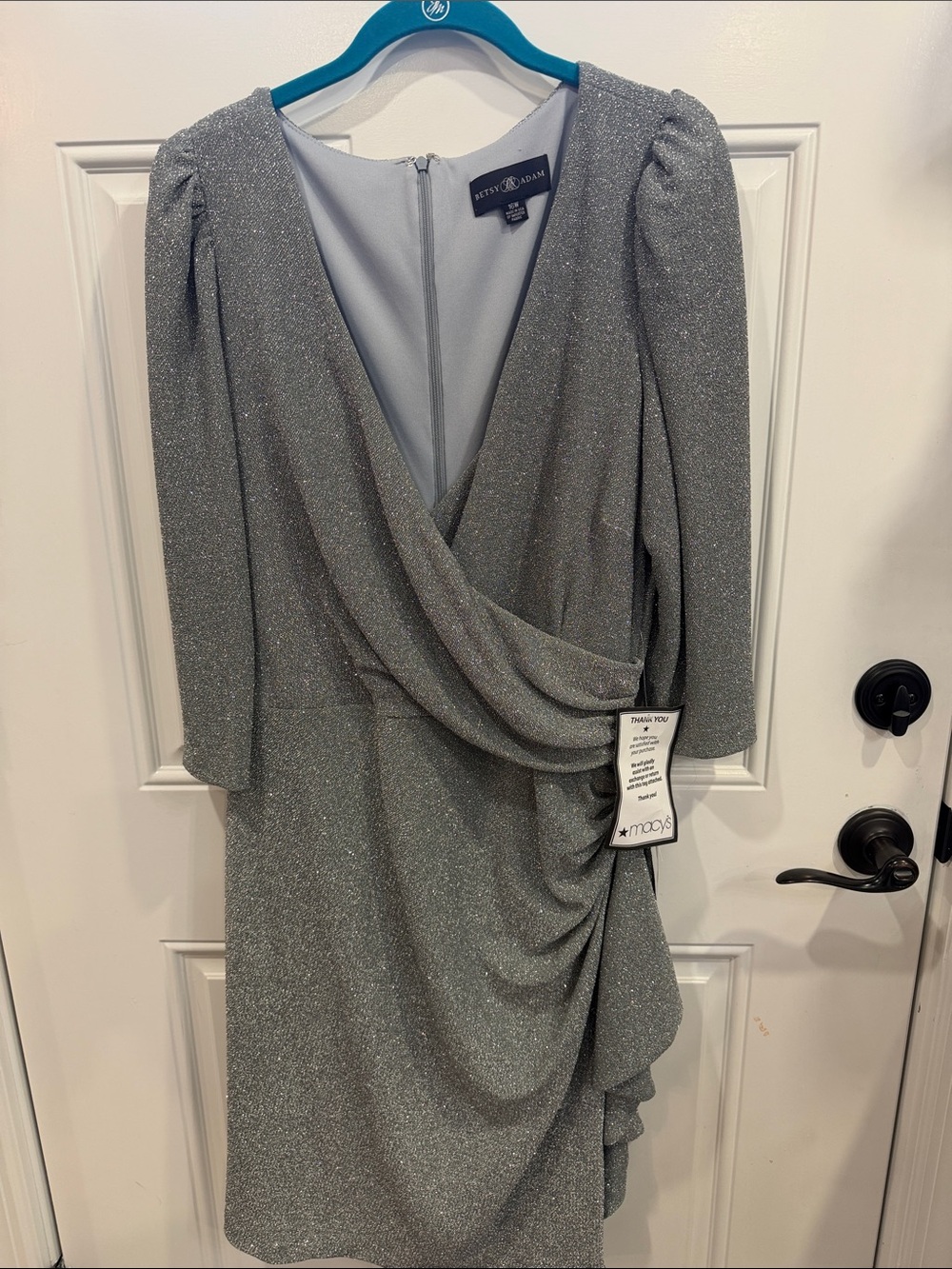 Betsy & Adam Silver Glitter Midi Wrap Dress